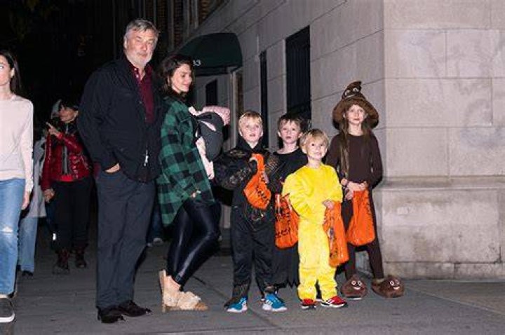 Alec & Hilaria Baldwin Take 7 Kids Trick-or-Treating For Halloween In Rare Photo Of Entire Family