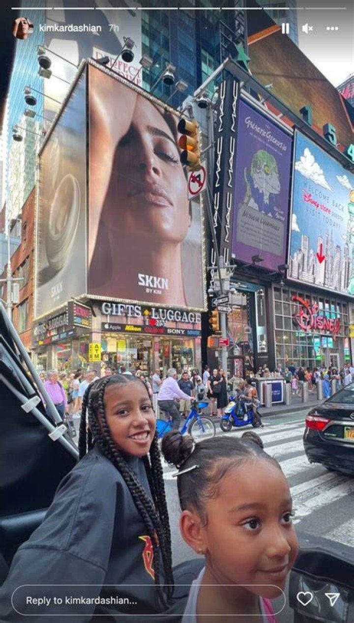 Kim Kardashian Takes North, 9, & Chicago, 4, To See Her SKKN Billboard In Times Square
