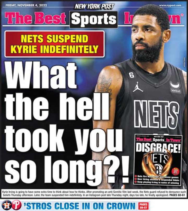 Kyrie Iriving Suspended By The Nets Indefinitely After He Fails To Apologize For Antisemtitic Doc