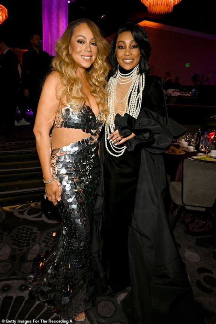 Mariah Carey Wows in Silver Sequin Cutout Dress at Pre-Grammys Party